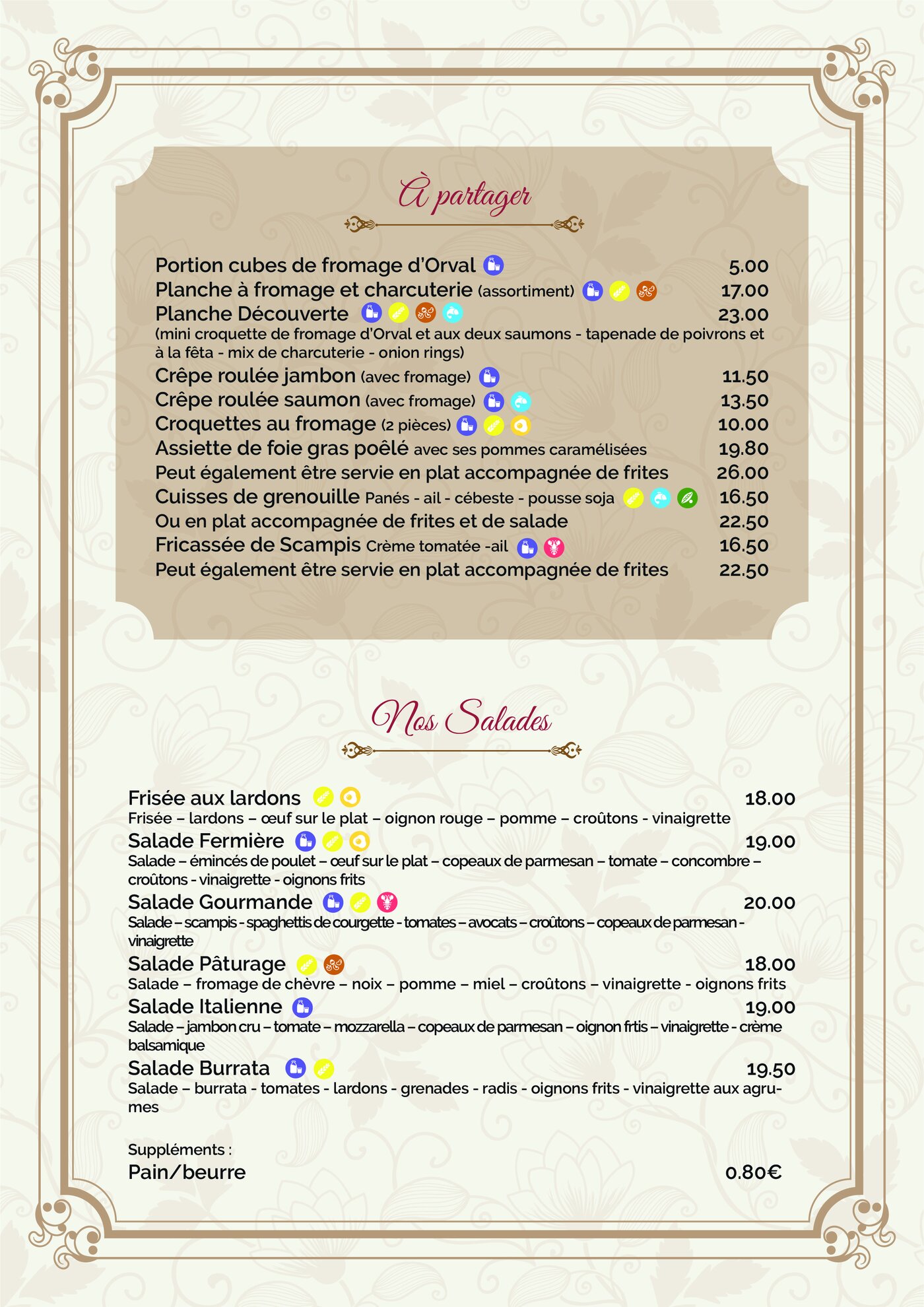 Pause Gourmande restaurant menu, Arlon, page 1